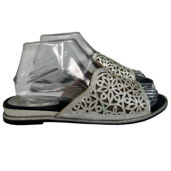 Nature Breeze Rhinestone Silver Sparkle Perforated Slide Sandals 8 Fairy - Picture 4 of 15